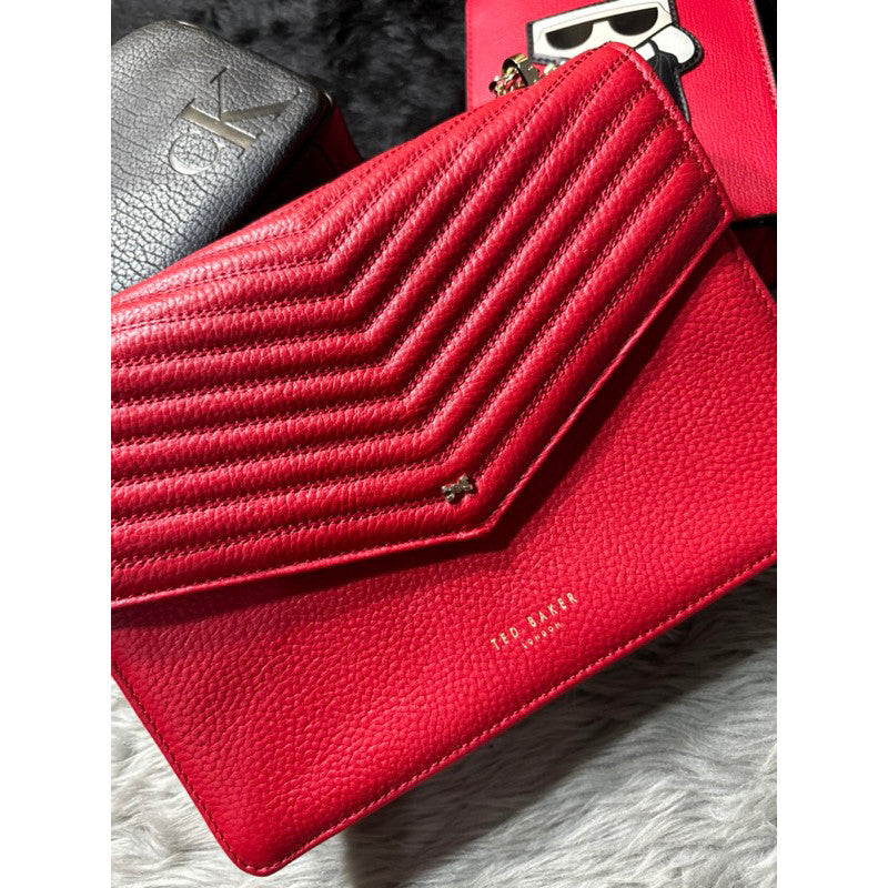 ORIG & IMPORTED TED BAKER Red Kalila Bow Detail Envelope Leather Crossbody Bag
