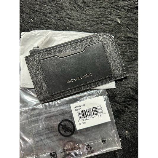 ORIG & IMPORTED MK Logo L-Zip Zip Around Card Slim Men's Wallet in Signature Black
