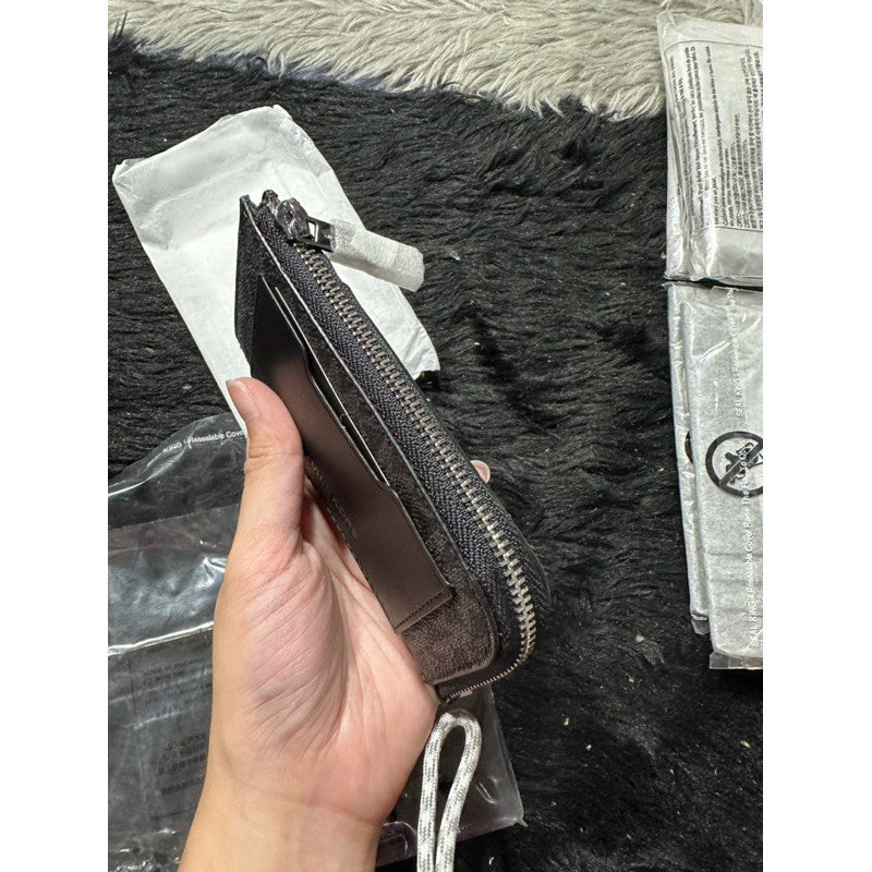 ORIG & IMPORTED MK Logo L-Zip Zip Around Card Slim Men's Wallet in Signature Black
