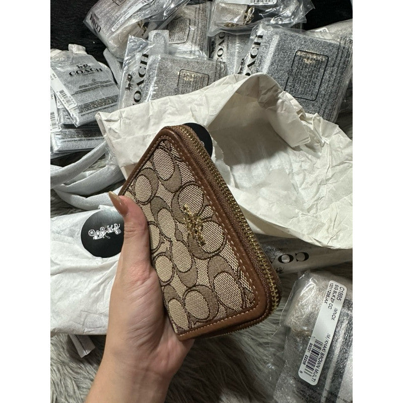 ORIGINAL & IMPORTED Coach Small Zip Around Wallet In Signature Jacquard Black/Brown
