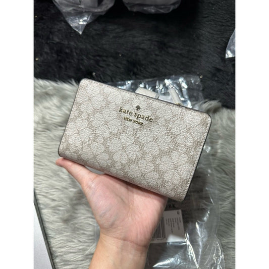 ORIG & IMPORTED KS Signature Spade Flower Medium Compact Bifold Wallet Beige