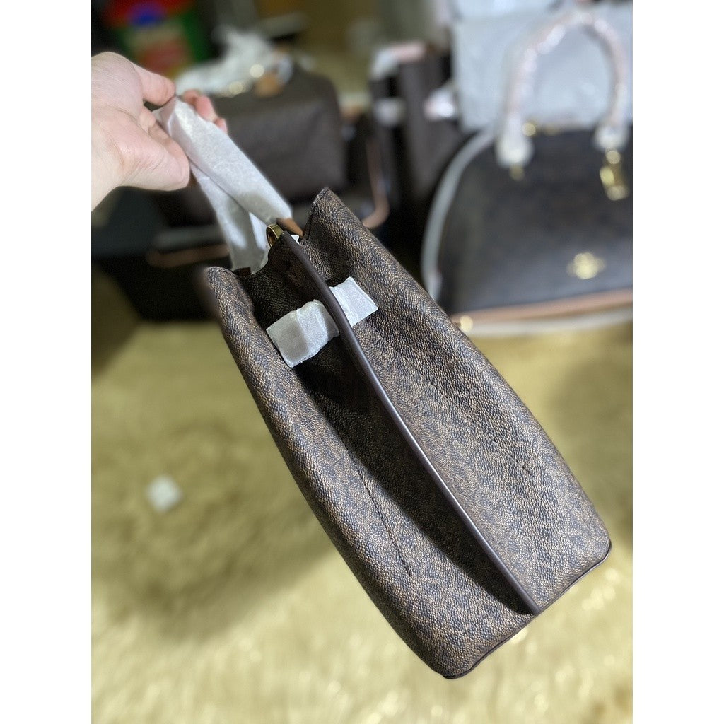 MK Emilia Large Logo Satchel Brown Bag