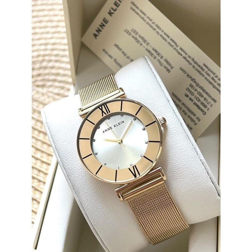 AK Klein Women's Glitter Accented Mesh Bracelet Watch AK/3781SVTT