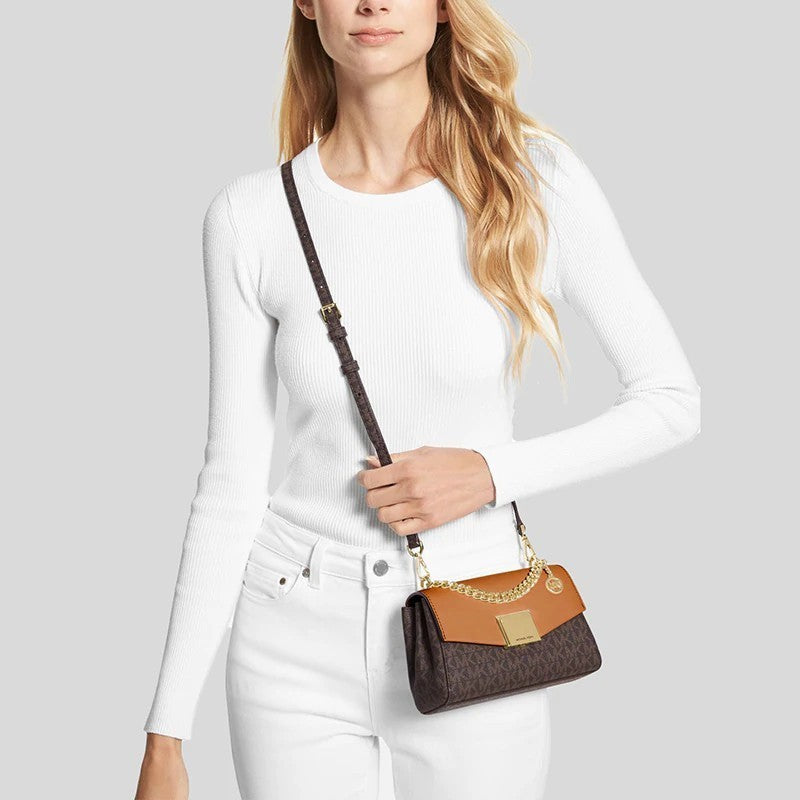 MK Lita Extra SMALL Two-Tone Logo and Leather Crossbody Bag - Mono Brown