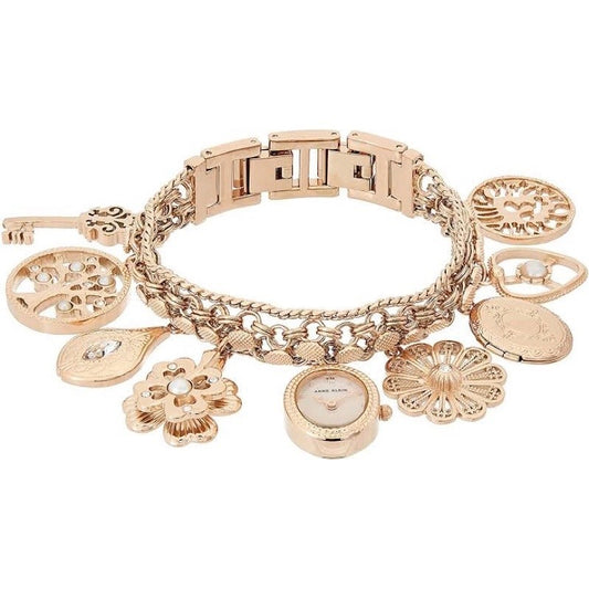 AK Klein Women's Premium Rose Gold-Tone Charm Bracelet Watch 8096RMCH 8096CHRM