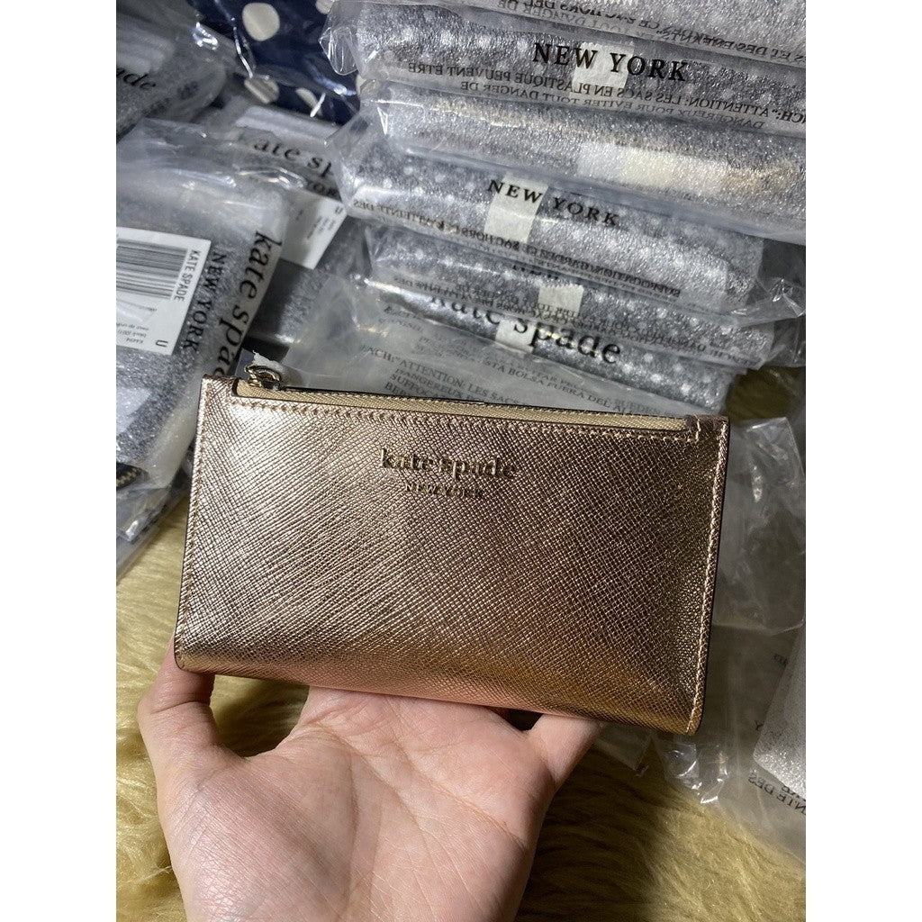 KS spencer metallic small slim bifold wallet in rose gold