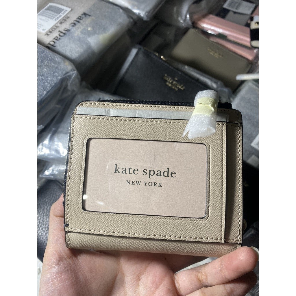 ORIG & IMPORTED KS Staci Colorblock Small L-zip Bifold Wallet in Warm Beige Multi