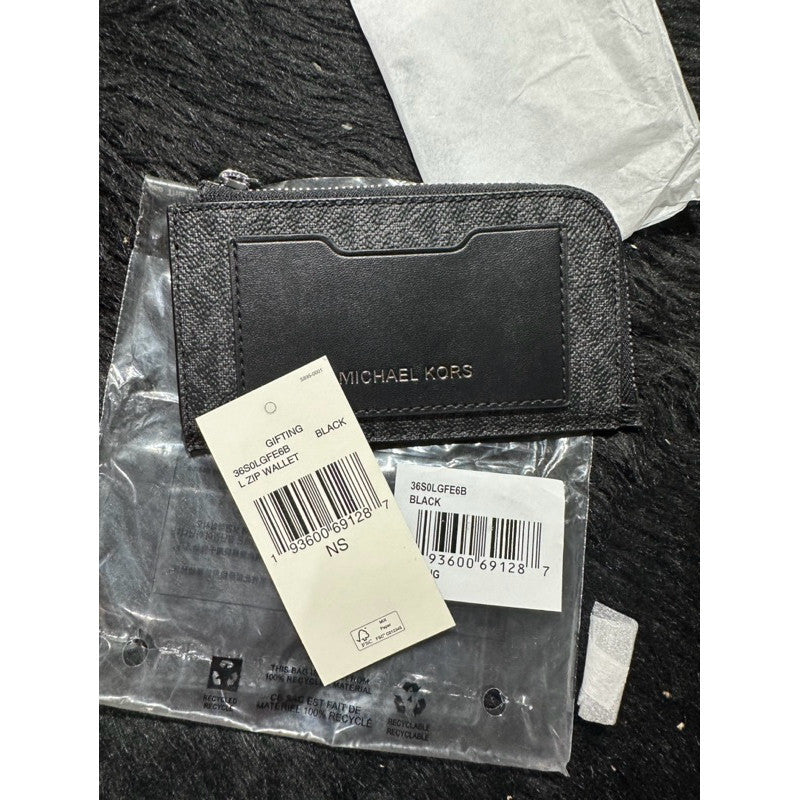 ORIG & IMPORTED MK Logo L-Zip Zip Around Card Slim Men's Wallet in Signature Black