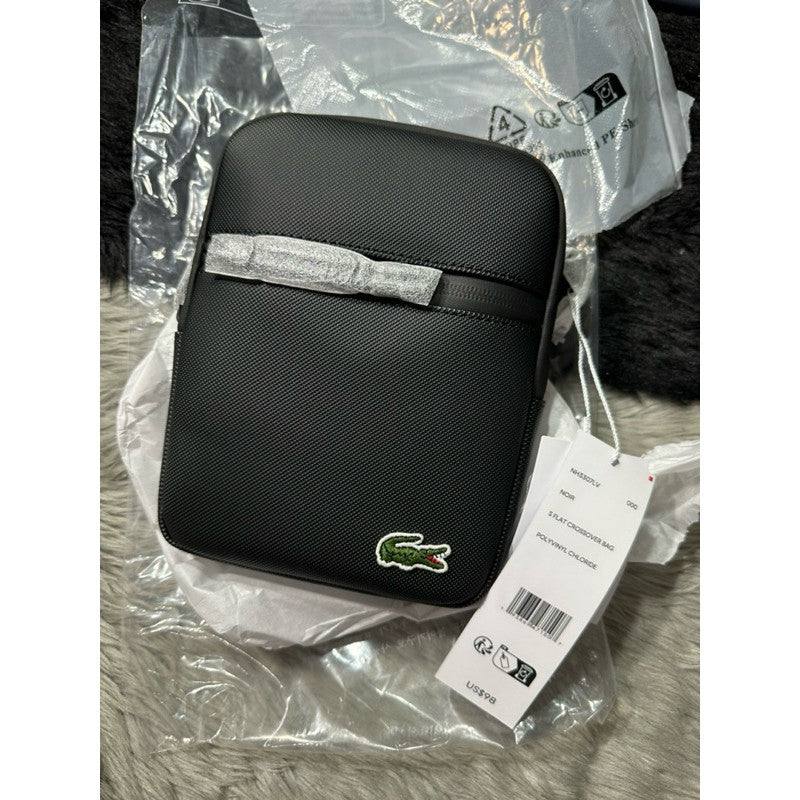 ORIG & IMPORTED LCT Men's Coated Canvas Small Flat BLACK Crossbody Men's Bag NH3307LV