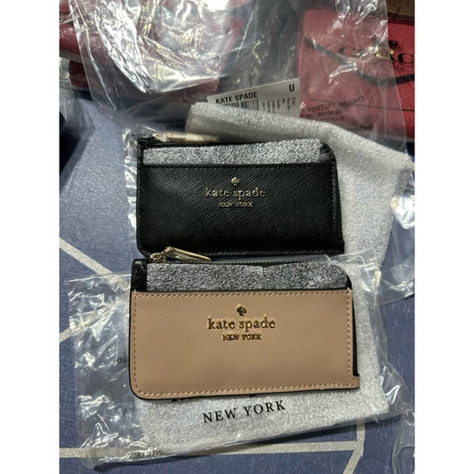 ORIG & IMPORTED KS Madison Top Zip Card Holder Wallet in Black and Beige