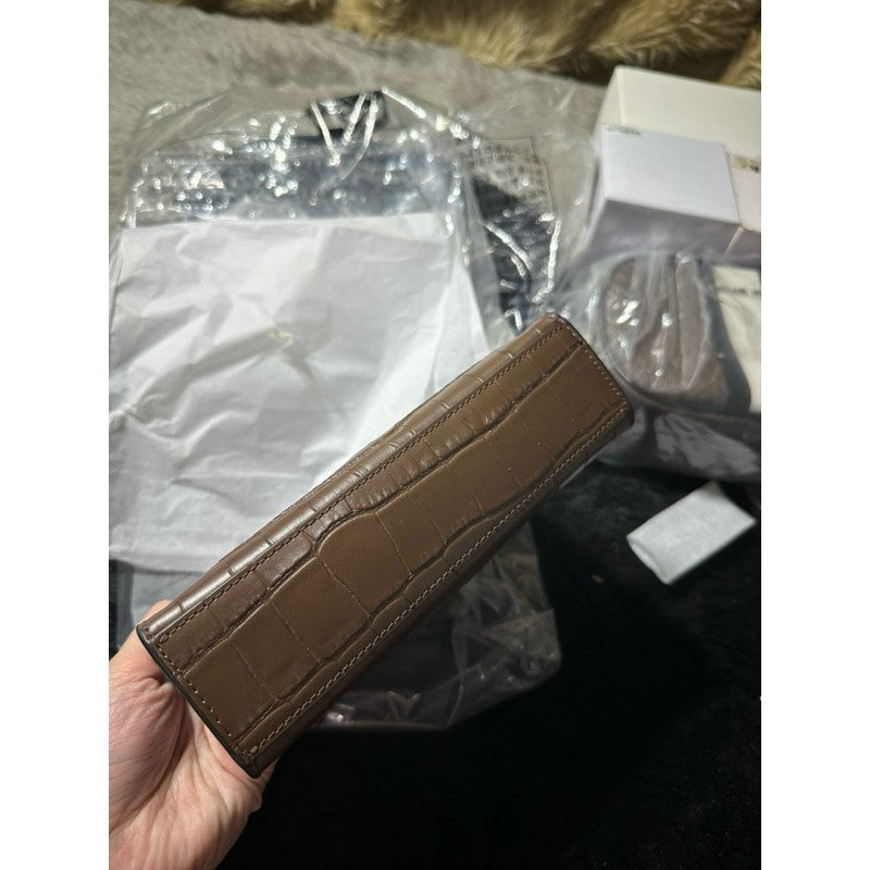 SALE! ORIG & IMPORTED MJ Grind Croc Embossed Leather Cosmetic Pouch Dark Brown