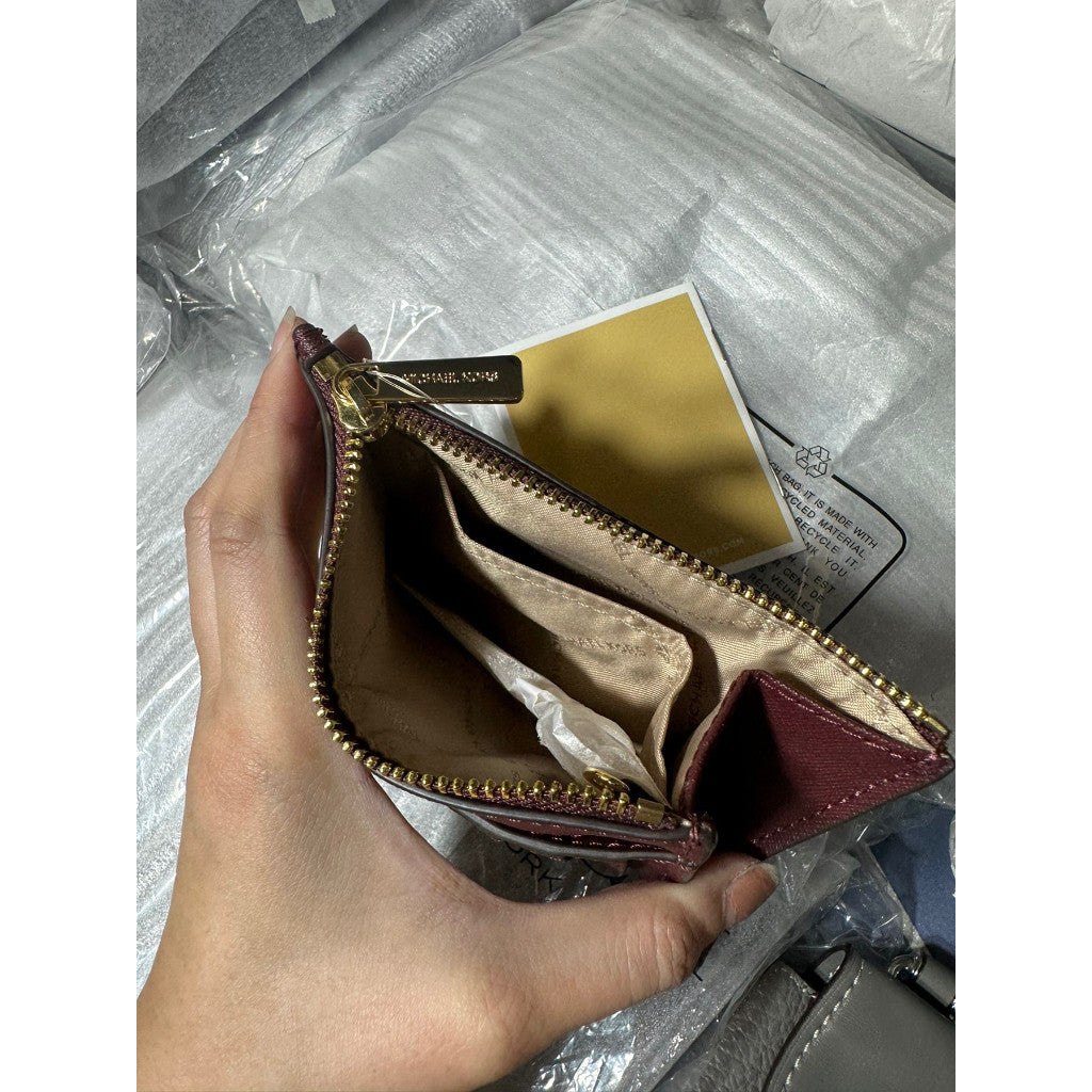 ORIG & IMPORTED MK Small Top Zip Coin Pouch ID Holder Wallet Maroon Merlot