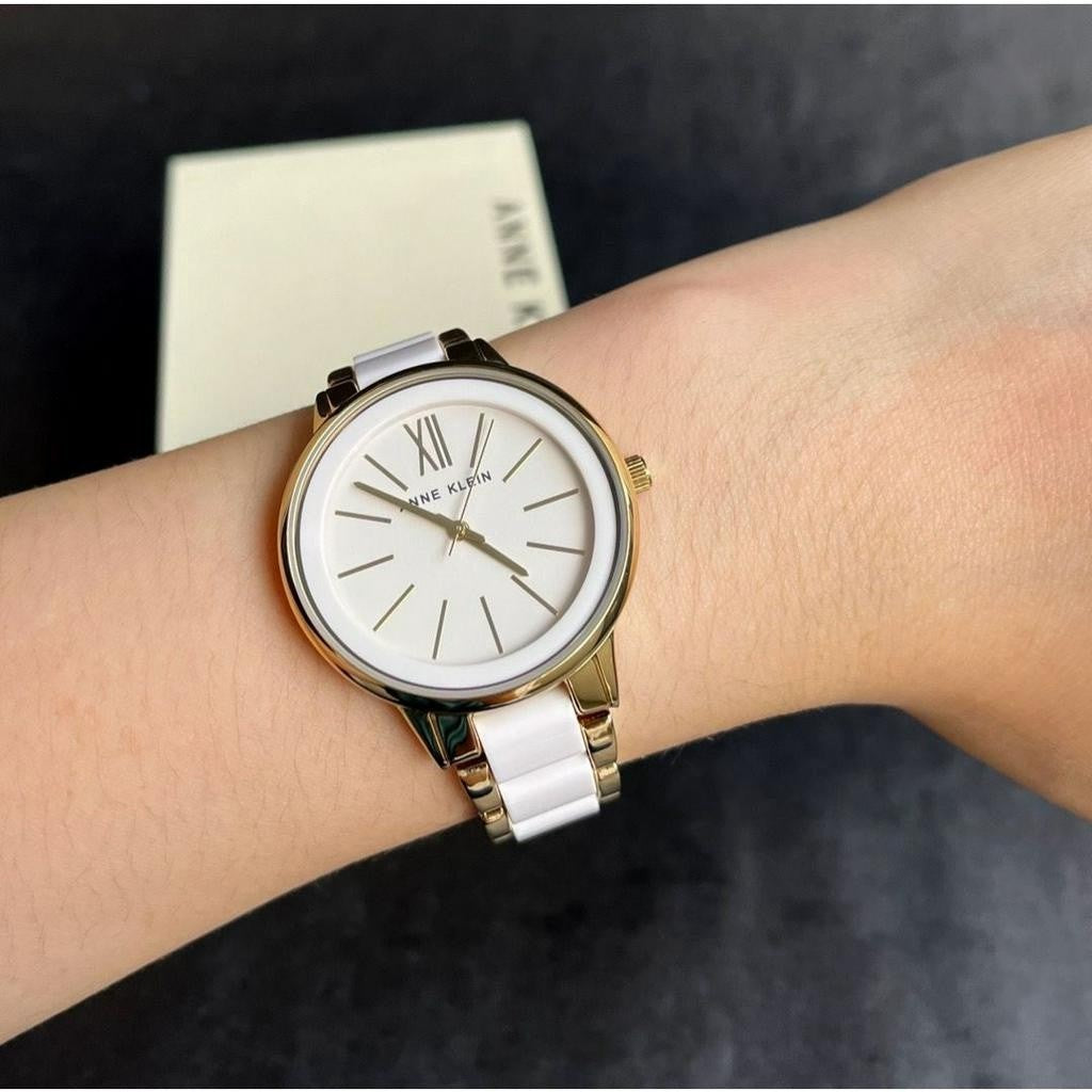ORIG & IMPORTED AK Klein Women's AK/1412IVGB Gold-Tone and Ivory Resin Bracelet Watch