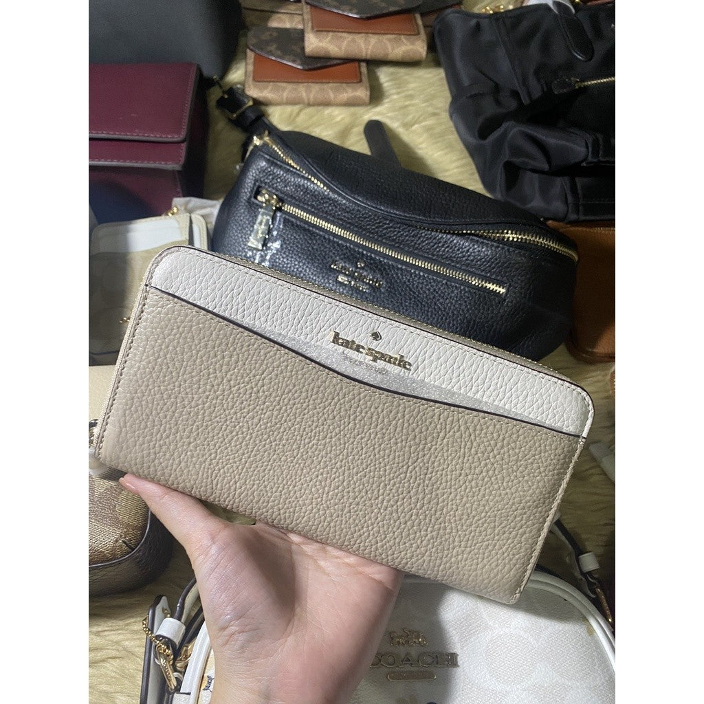 KS leila colorblock large continental long wallet in light sand