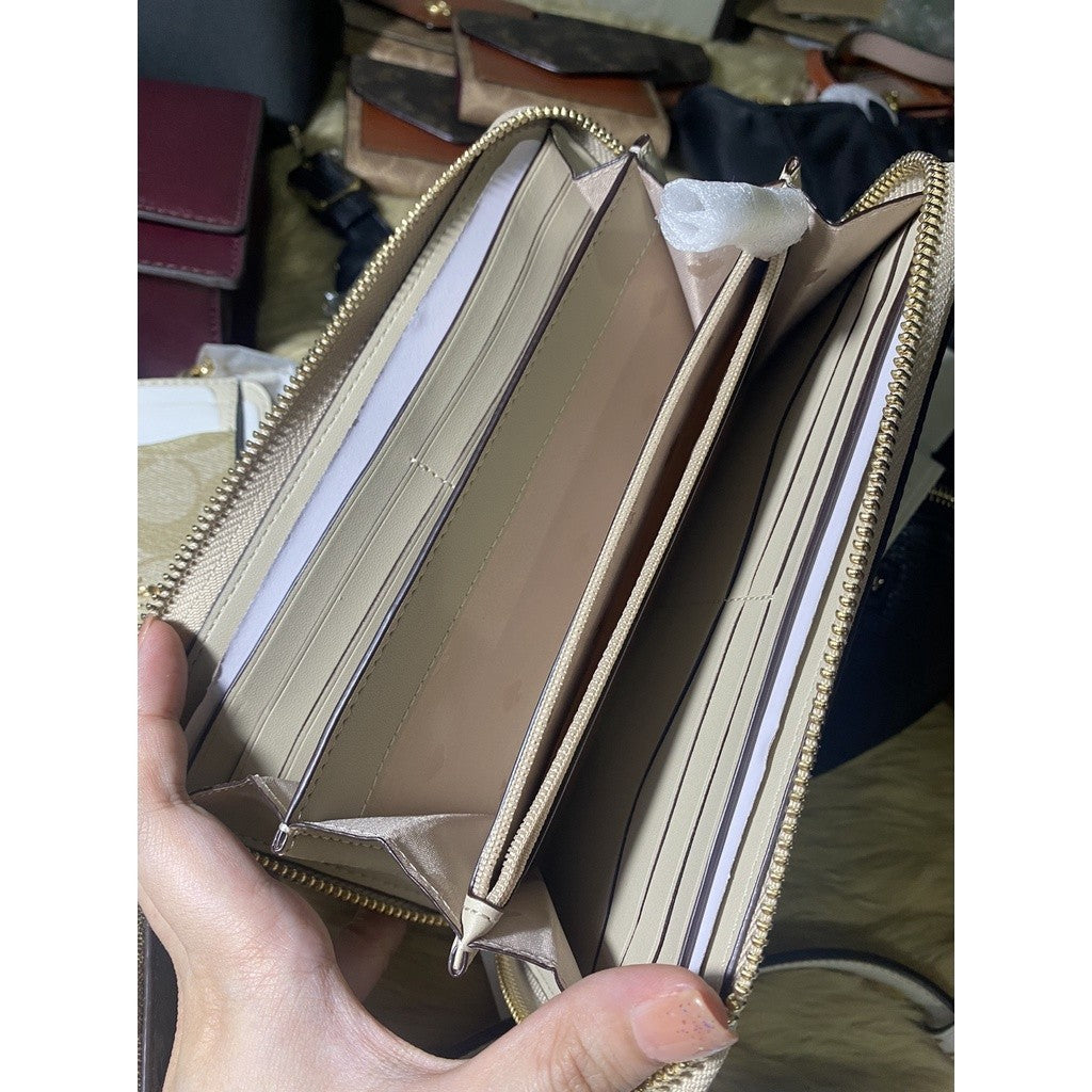 KS leila colorblock large continental long wallet in light sand