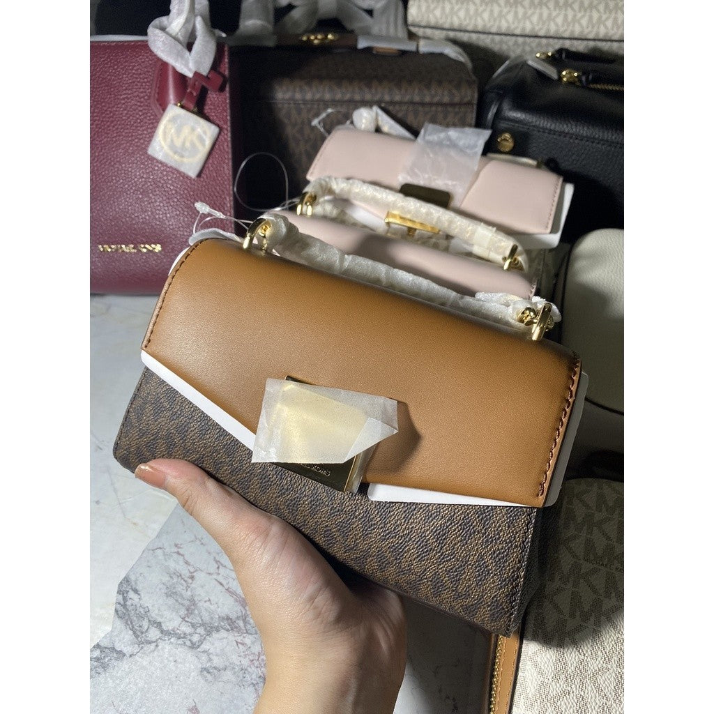 MK Lita Extra SMALL Two-Tone Logo and Leather Crossbody Bag - Mono Brown