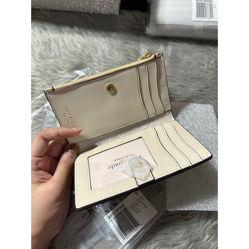 ORIG & IMPORTED KS Retail Morgan Metallic Small Slim Bifold Wallet GOLD