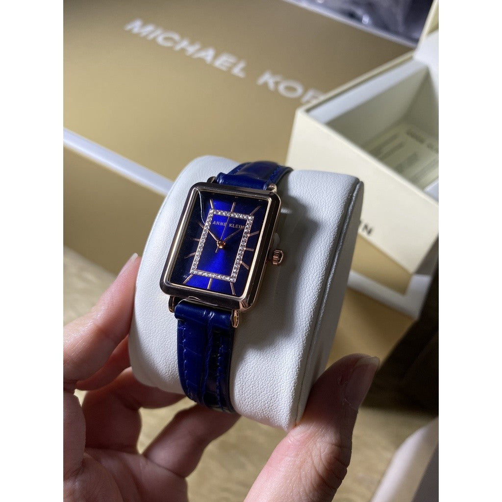AK Klein Women's Glitter Accented Croco-Grain Strap Watch, Blue (Model: AK/3820RGNV)