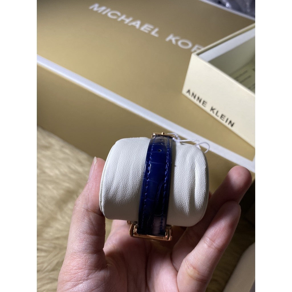 AK Klein Women's Glitter Accented Croco-Grain Strap Watch, Blue (Model: AK/3820RGNV)