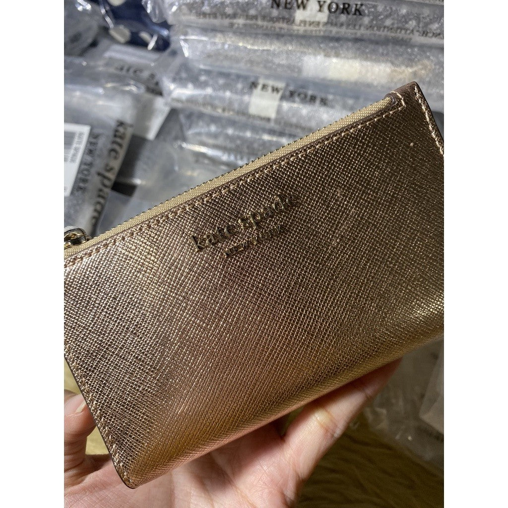 KS spencer metallic small slim bifold wallet in rose gold