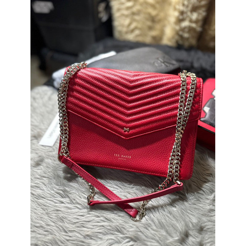 ORIG & IMPORTED TED BAKER Red Kalila Bow Detail Envelope Leather Crossbody Bag