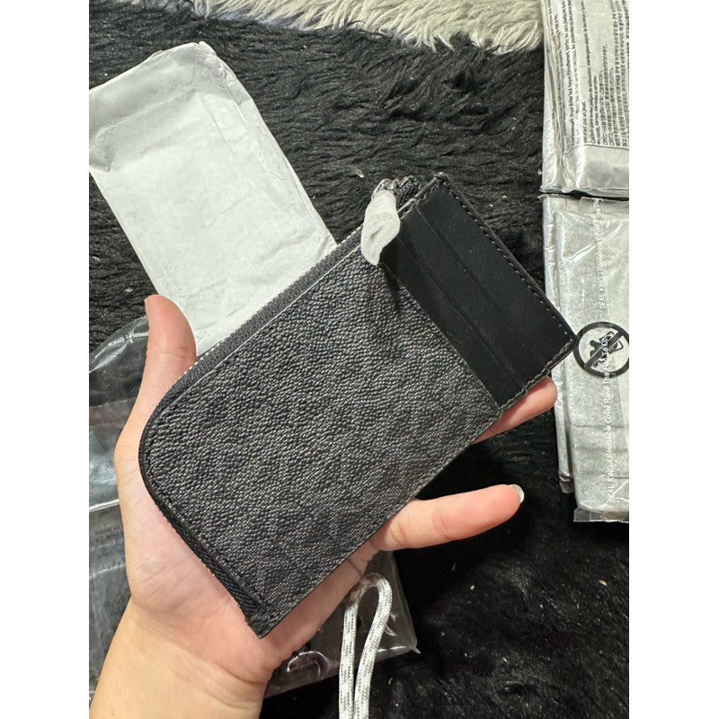 ORIG & IMPORTED MK Logo L-Zip Zip Around Card Slim Men's Wallet in Signature Black