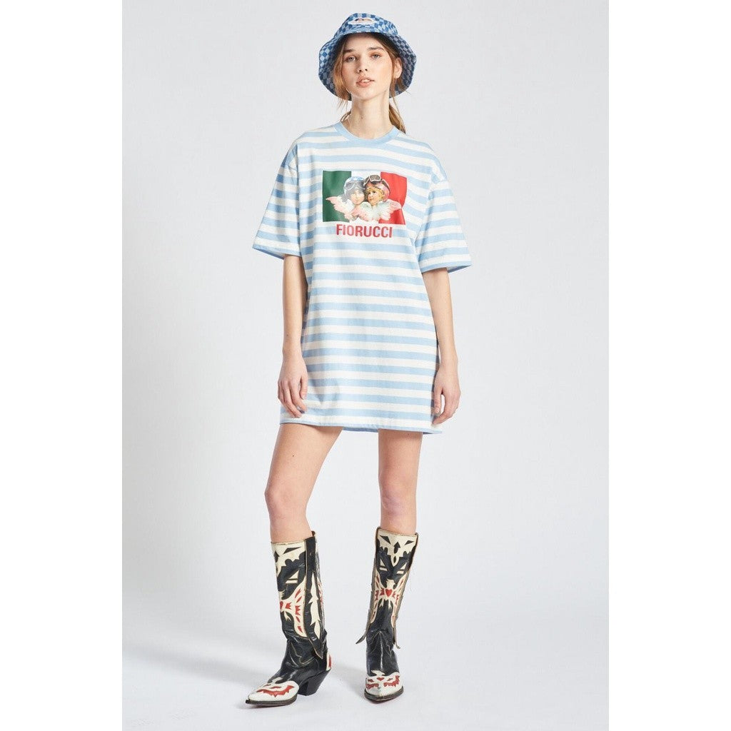 ORIG & IMPORTED FIORUCCI PEED QUEEN ANGELS STRIPE T-SHIRT DRESS BLUE W07TSTR1CMLXS XS ONLY