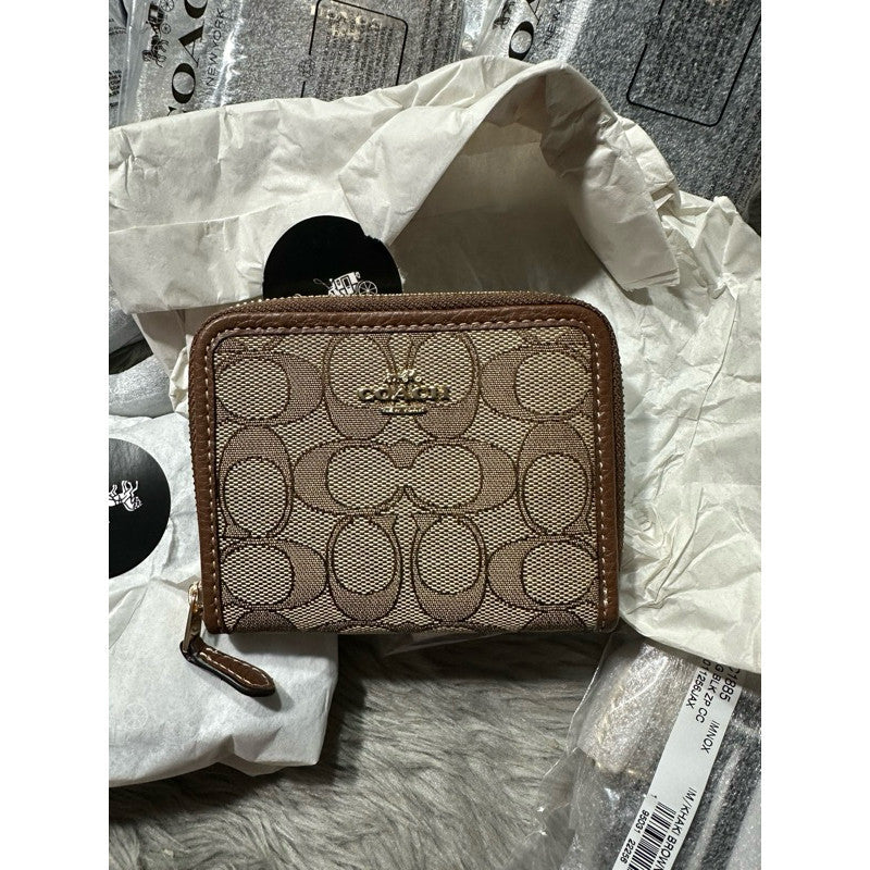 ORIGINAL & IMPORTED Coach Small Zip Around Wallet In Signature Jacquard Black/Brown