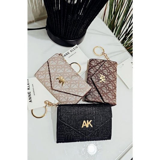 SALE! ❤️ ORIG & IMPORTED AK Klein Logo Flap Card Case Wallet With Key Ring