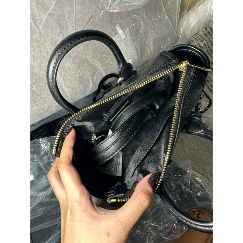 ORIG & IMPORTED MK Carine Leather Extra Small Mini Satchel Bag in Black