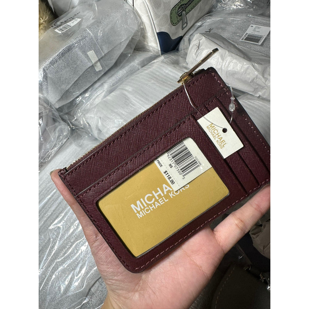 ORIG & IMPORTED MK Small Top Zip Coin Pouch ID Holder Wallet Maroon Merlot
