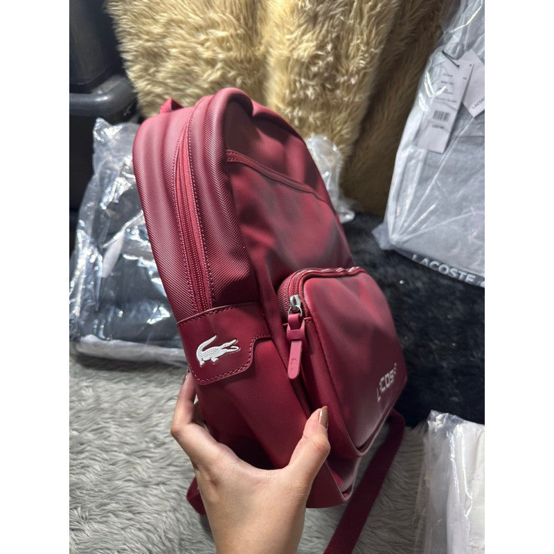 ORIG & IMPORTED LCT Men's Ultimum Logo Petit Piqué Backpack Red Leather Bag