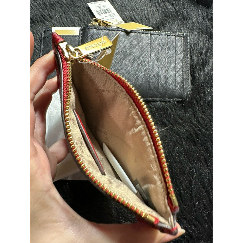 ORIG & IMPORTED MK Jet Set Zip Card Case Holder Wallet Coin Red/Black
