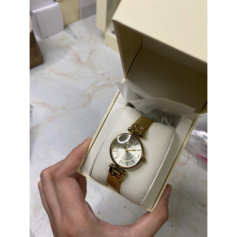 ORIG & IMPORTED AK Klein Women's Gold Leather Strap Watch 10/9442CHGD