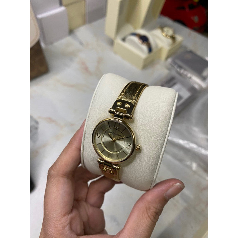 ORIG & IMPORTED AK Klein Women's Gold Leather Strap Watch 10/9442CHGD