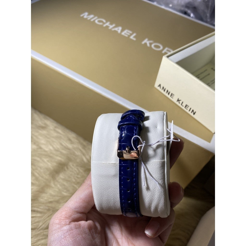 AK Klein Women's Glitter Accented Croco-Grain Strap Watch, Blue (Model: AK/3820RGNV)