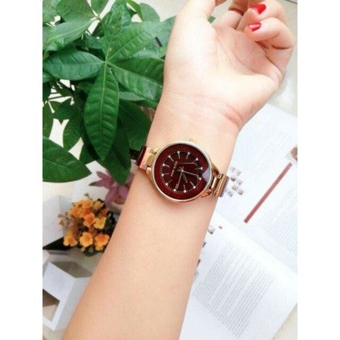 AK Klein Women's AK/1408BYBY Premium Crystal Accented Gold-Tone and Burgundy Watch