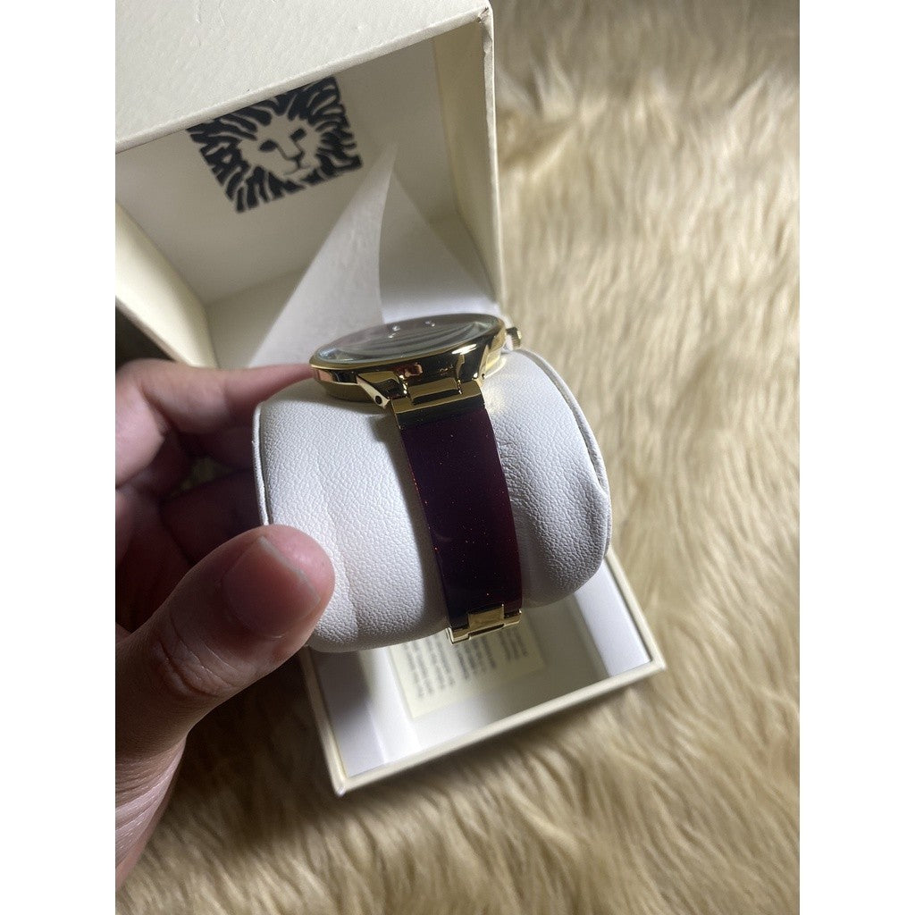 AK Klein Women's AK/1408BYBY Premium Crystal Accented Gold-Tone and Burgundy Watch