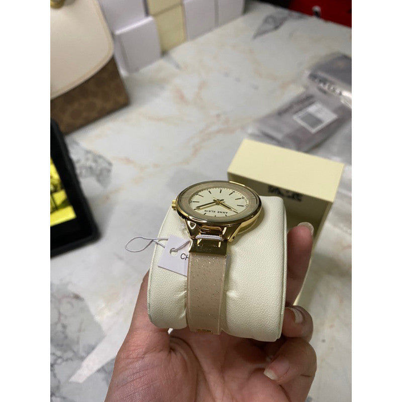 AK Klein Women's AK/1408CRCR Premium Crystal Accented Cream Bangle Watch