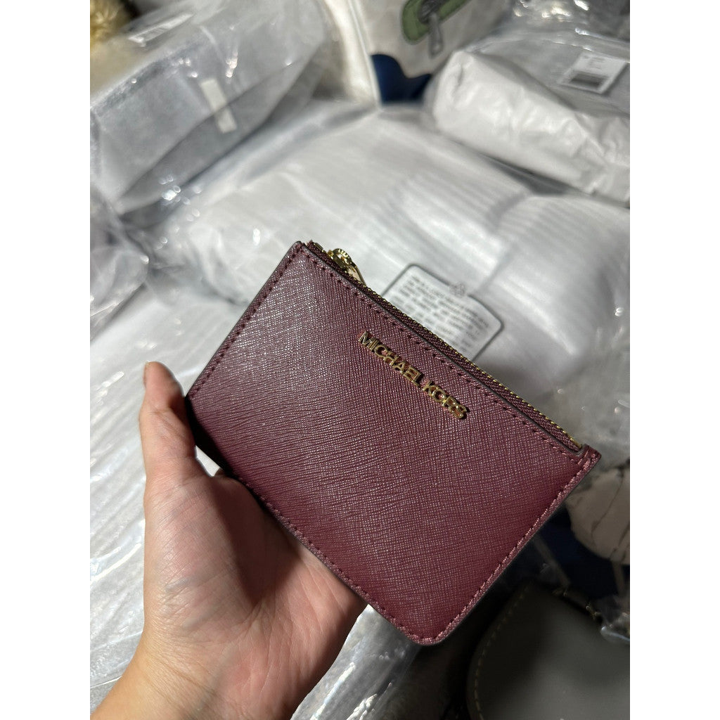ORIG & IMPORTED MK Small Top Zip Coin Pouch ID Holder Wallet Maroon Merlot