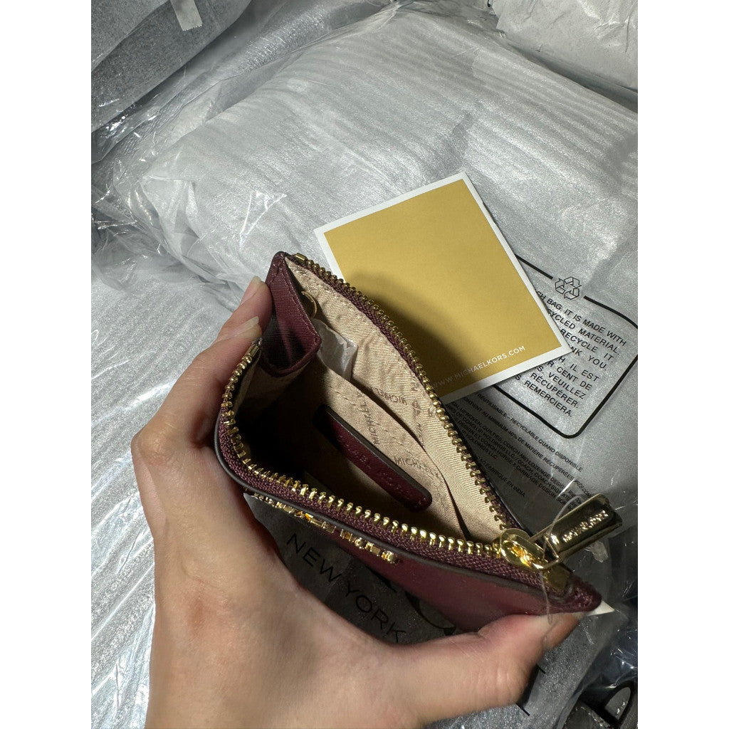 ORIG & IMPORTED MK Small Top Zip Coin Pouch ID Holder Wallet Maroon Merlot