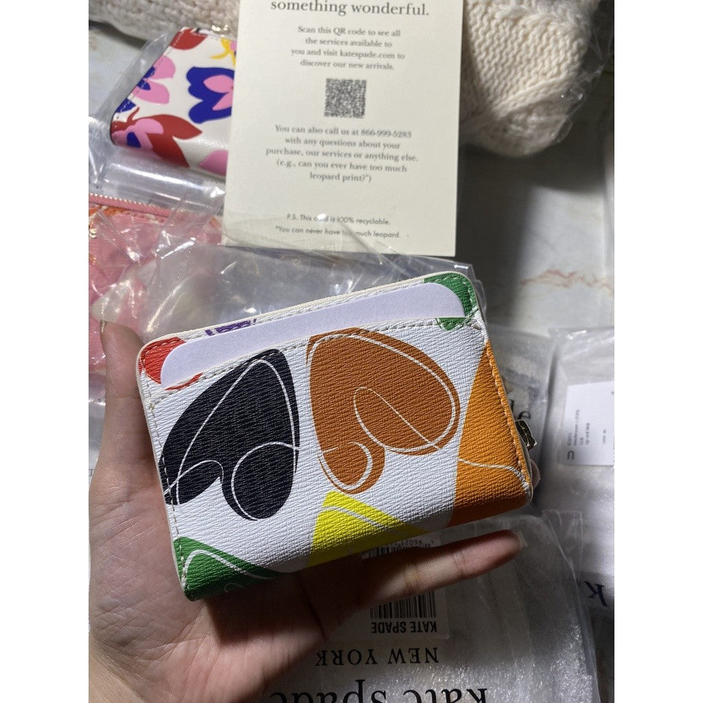 ORIG & IMPORTED KS Rainbow Hearts Card Case Zip Around Coin Wallet