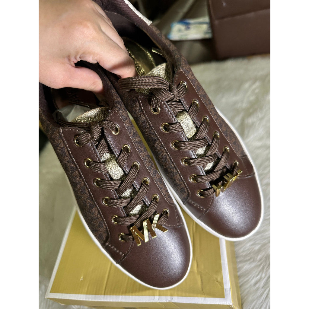 SALE! AUTHENTIC/ORIGINAL Michael K0rs MK Poppy Color-Block Logo Vanilla Brown Sneaker Shoes