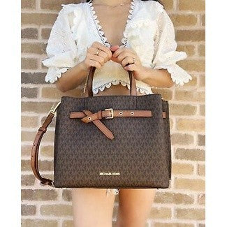 MK Emilia Large Logo Satchel Brown Bag