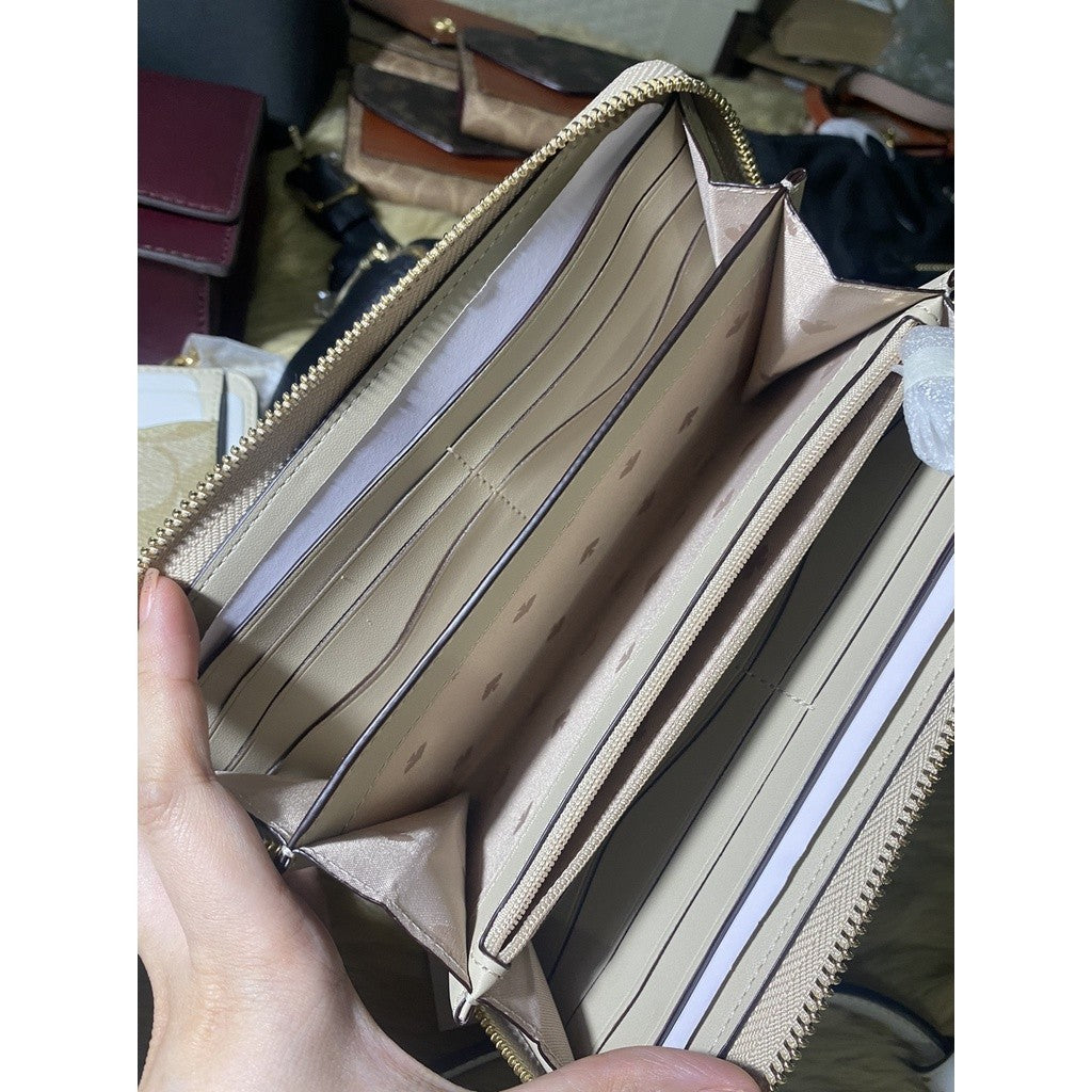 KS leila colorblock large continental long wallet in light sand