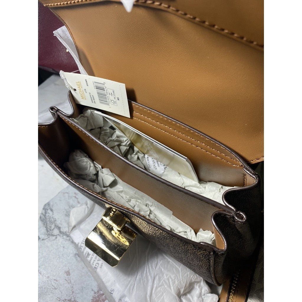 MK Lita Extra SMALL Two-Tone Logo and Leather Crossbody Bag - Mono Brown