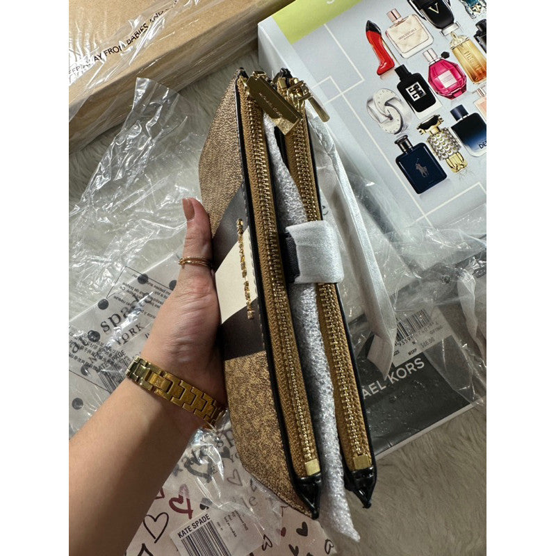 ORIG & IMPORTED MK Jet Set Travel Large Double Zip Wristlet Wallet