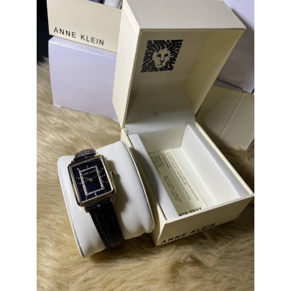 AK Klein Women's Glitter Accented Croco-Grain Strap Watch, Black leather AK/3820GPBK