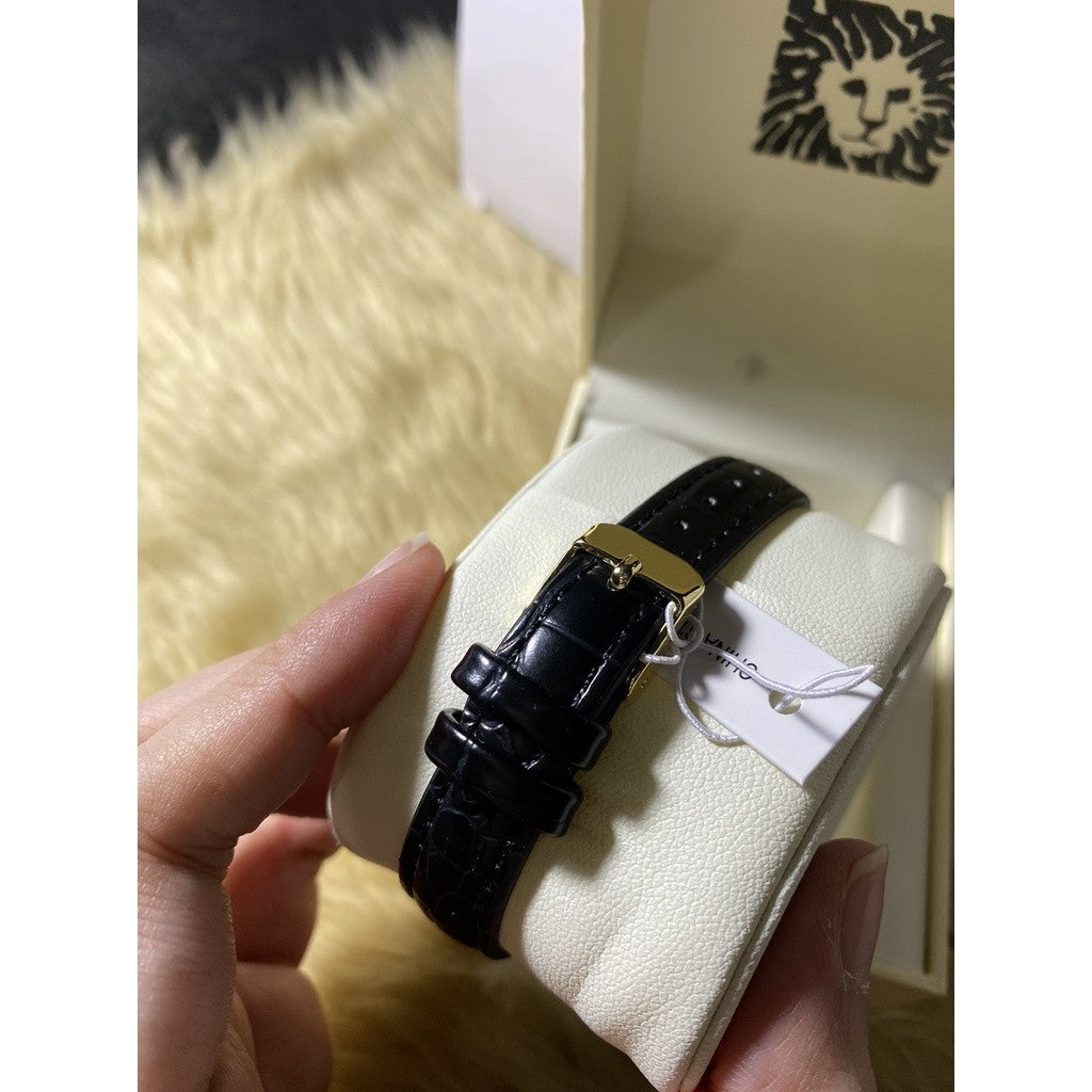 AK Klein Women's Glitter Accented Croco-Grain Strap Watch, Black leather AK/3820GPBK