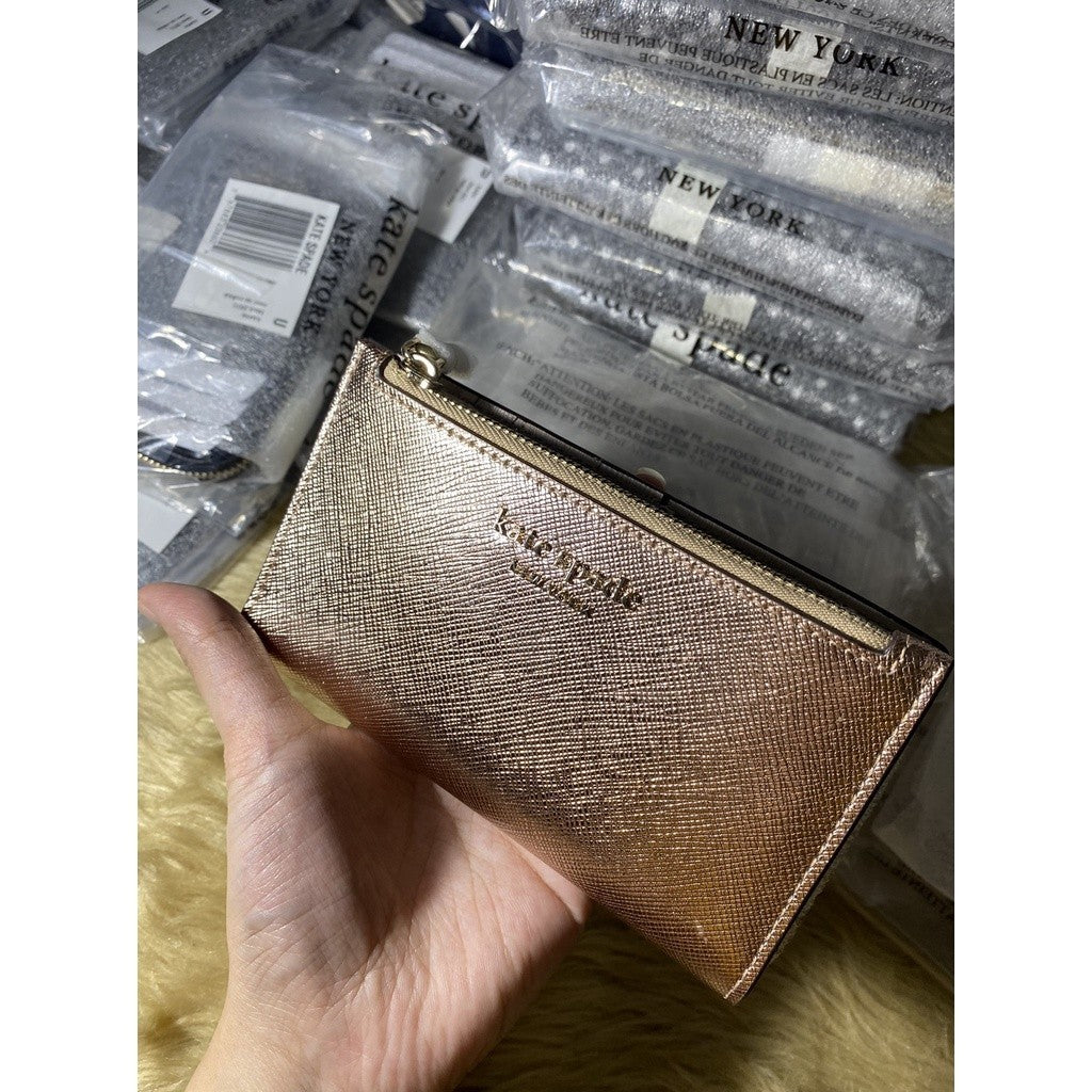 KS spencer metallic small slim bifold wallet in rose gold